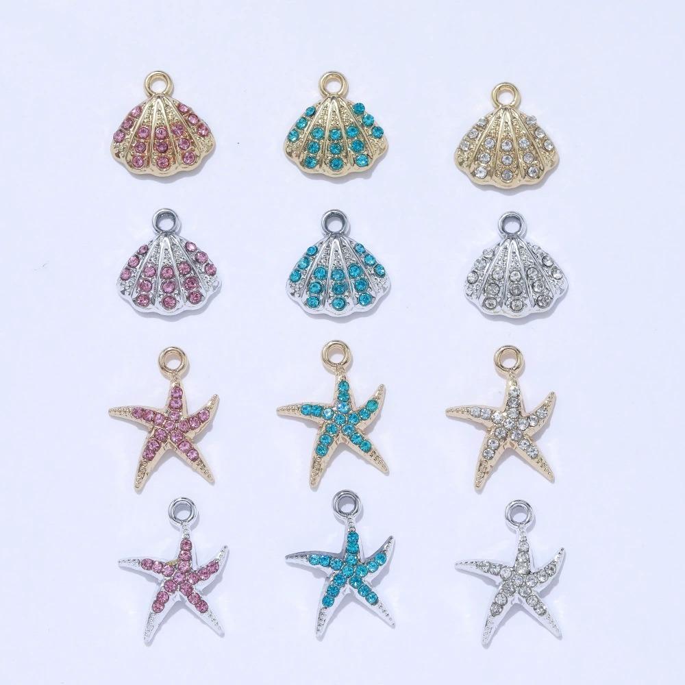 10Pcs Gold Plated Crystal Shell Starfish Charm Pendant For Jewelry Making Bracelet Necklace Diy Accessories Craft Findings