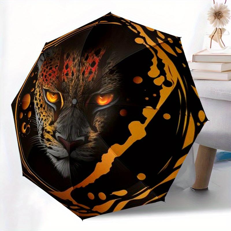 

Foldable Umbrella with Jaguar Design - 8-Rib Automatic Open/Close, Durable Plastic Handle, Vibrant Orange & Black Pattern for, Iron&8K