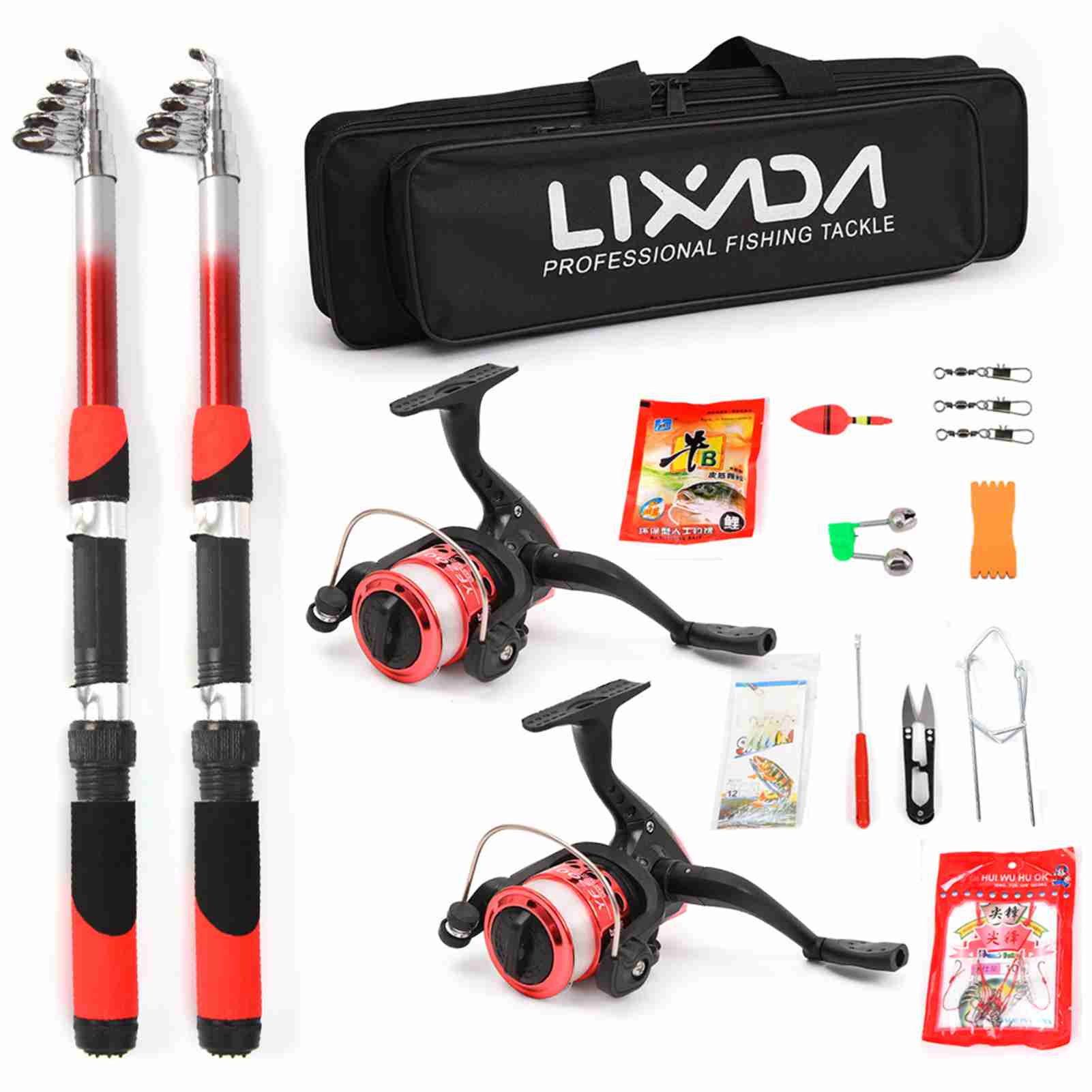reel Fishing Gear Complete Kit Fiberglass Telescopic Fishing Rod and Interchangeable Reel Combo Set fishing accessories