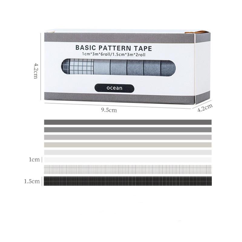 Ensemble de 8 Rouleaux de Ruban Coloré Rétro Grille Couleur Unie Multi-usage Bricolage Arts Artisanat Décoration Pour Journal