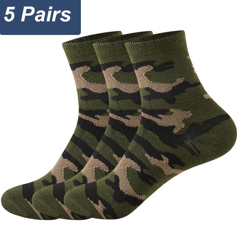 5 Paar Frühling und Herbst Herren Hochwertige Mittelrohrsocken Camouflage Armeegrün Bequem Warm Verdickte Baumwolle Meias EU 38-44