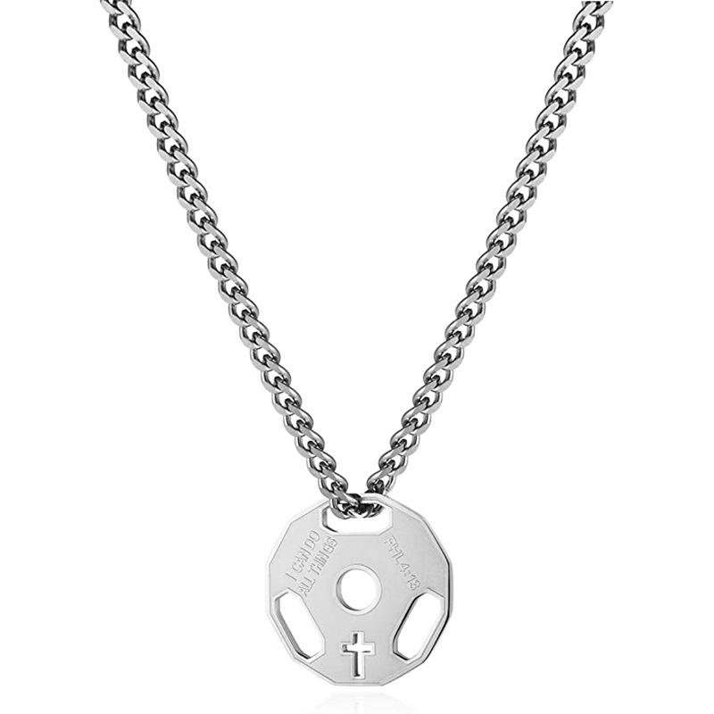 Men s Fitness Dumbbell Pendant Necklace, Sport Neck Chain, Fashionable Pendant, Stainless Steel Necklace