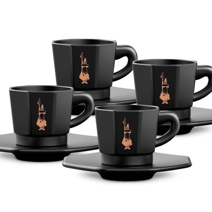 Bialetti octagonal cups, set of 4 cups, matt black and rose gold, 75 m