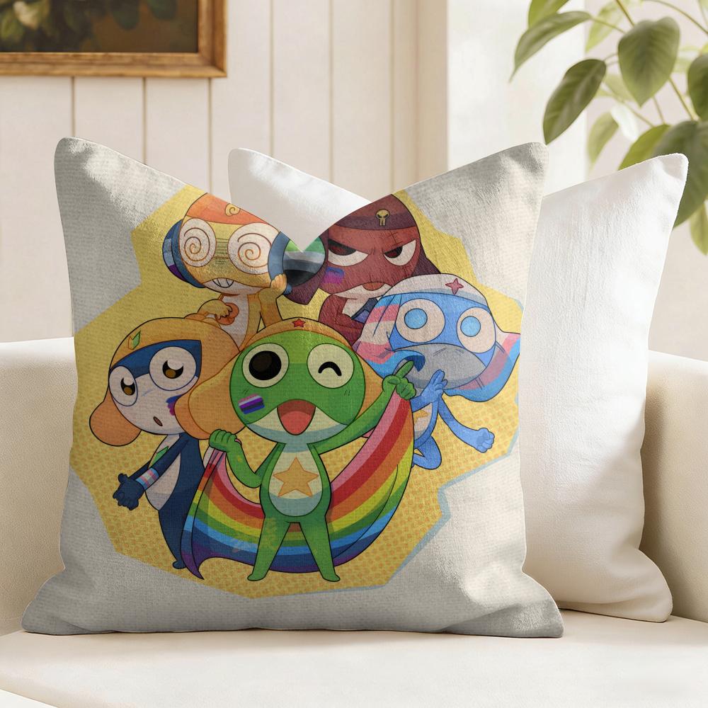 Keroro Gunsou Frog Cushion Cover Eco Linen Pillow Case DoubleSided Print Breathable Durable Zipper Home Decor Gift