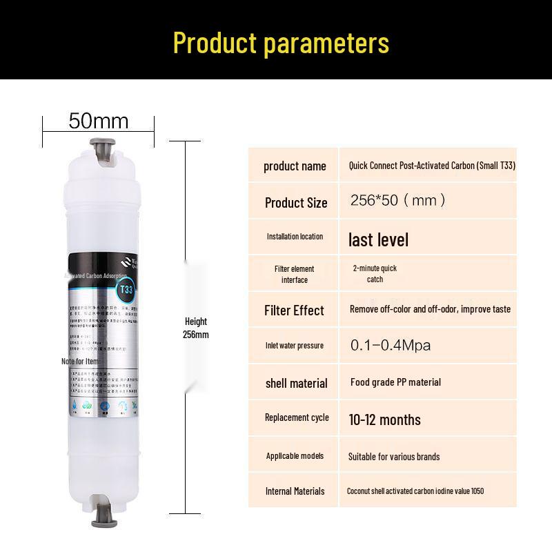 Korean T33 Quick Connect Carbon Filter Cartridge - Coconut Shell Activated for Water Purifiers