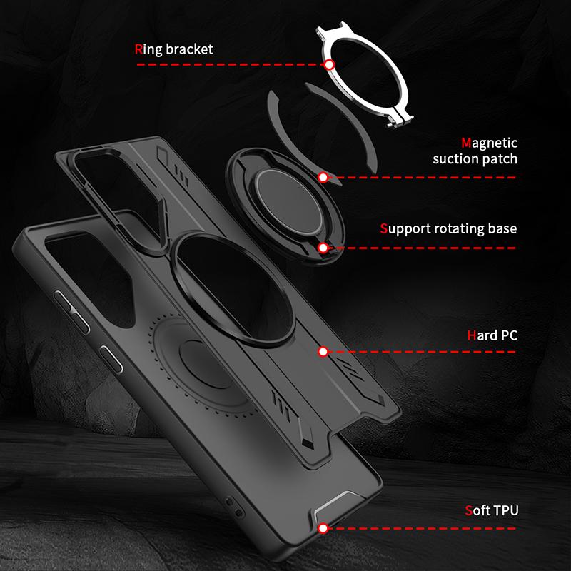 For Magsafe Wireless Charging 360°Rotat Metal Car Holder Ring Armor Phone Case For Samsung S25 Ultra S23 S21 S22 S24 Ultra Plus
