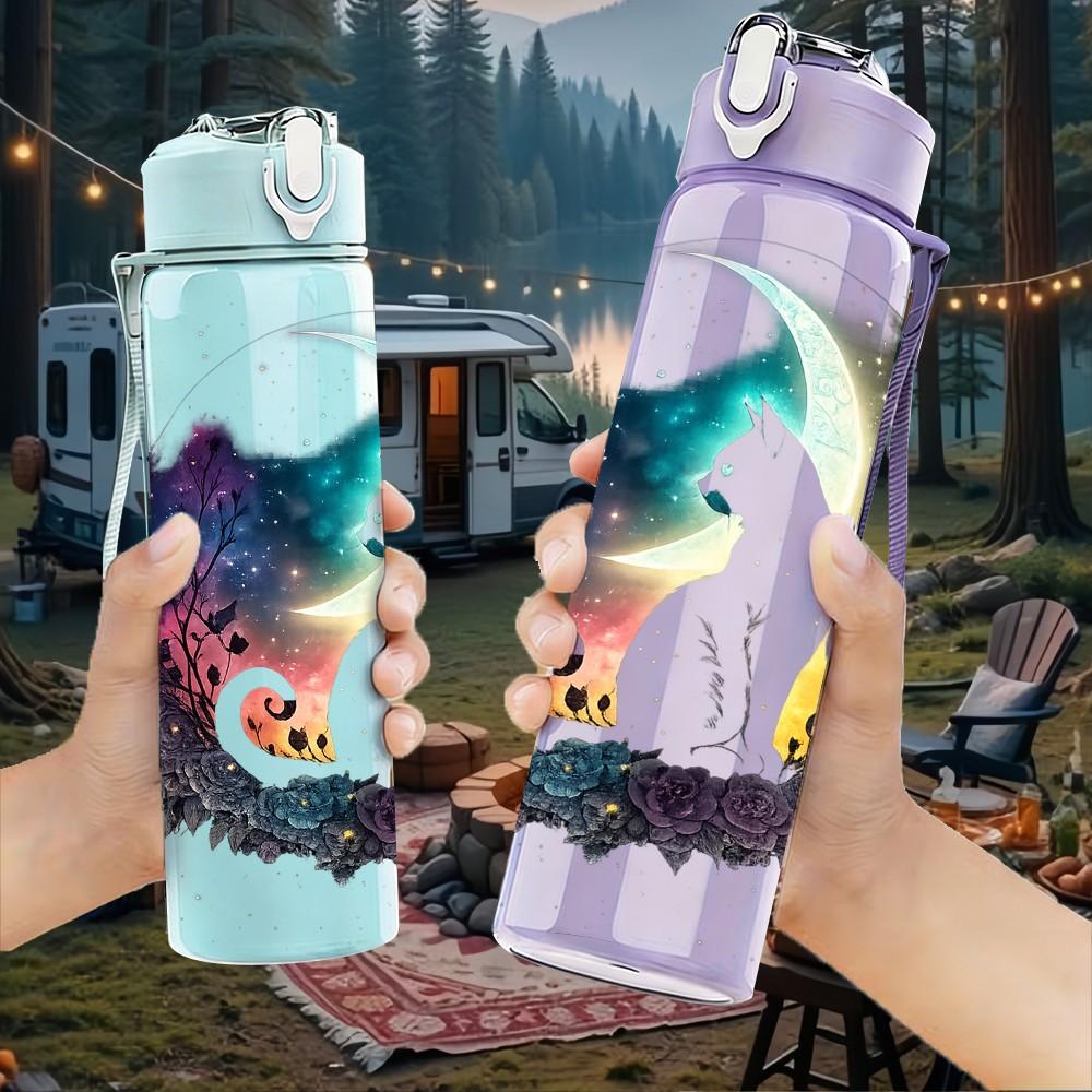 1PC Galaxy Cosmic Nebula Space Print 750ml Color Plastic Sports Water Bottle Leakproof Flip Straw Lid Suitable for Sports Office Home Use