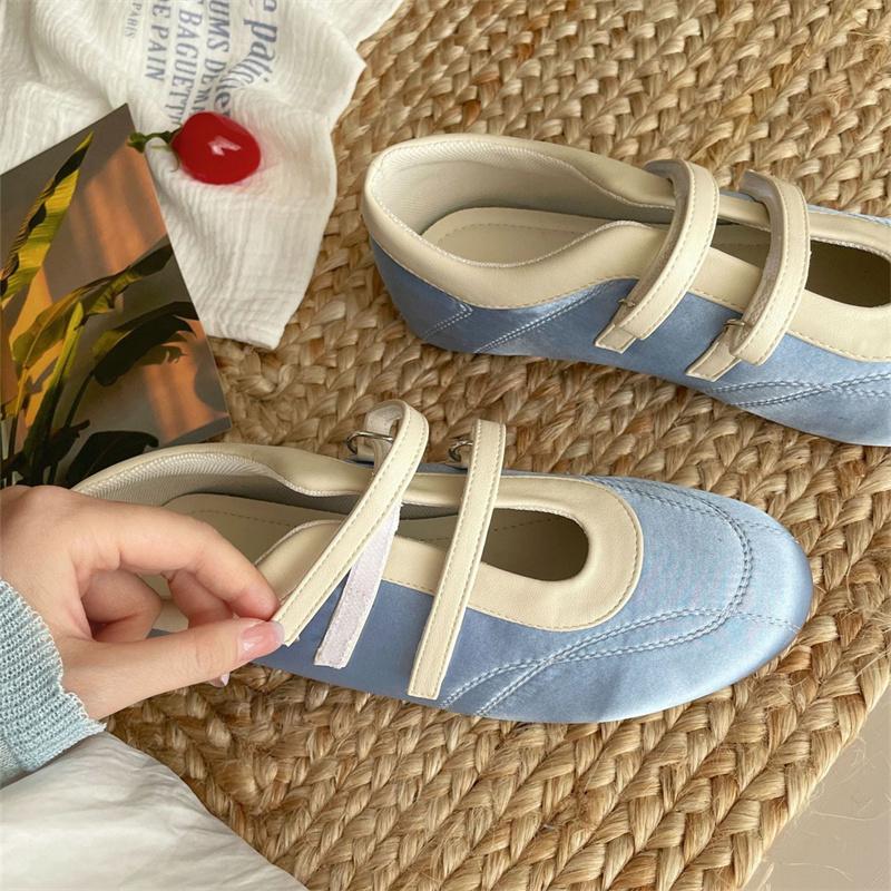 Fashion IPPEUM Red Ballet Flats Shoes Round Toe PU Leather Mary Janes Ballerina Sneaker Shoes