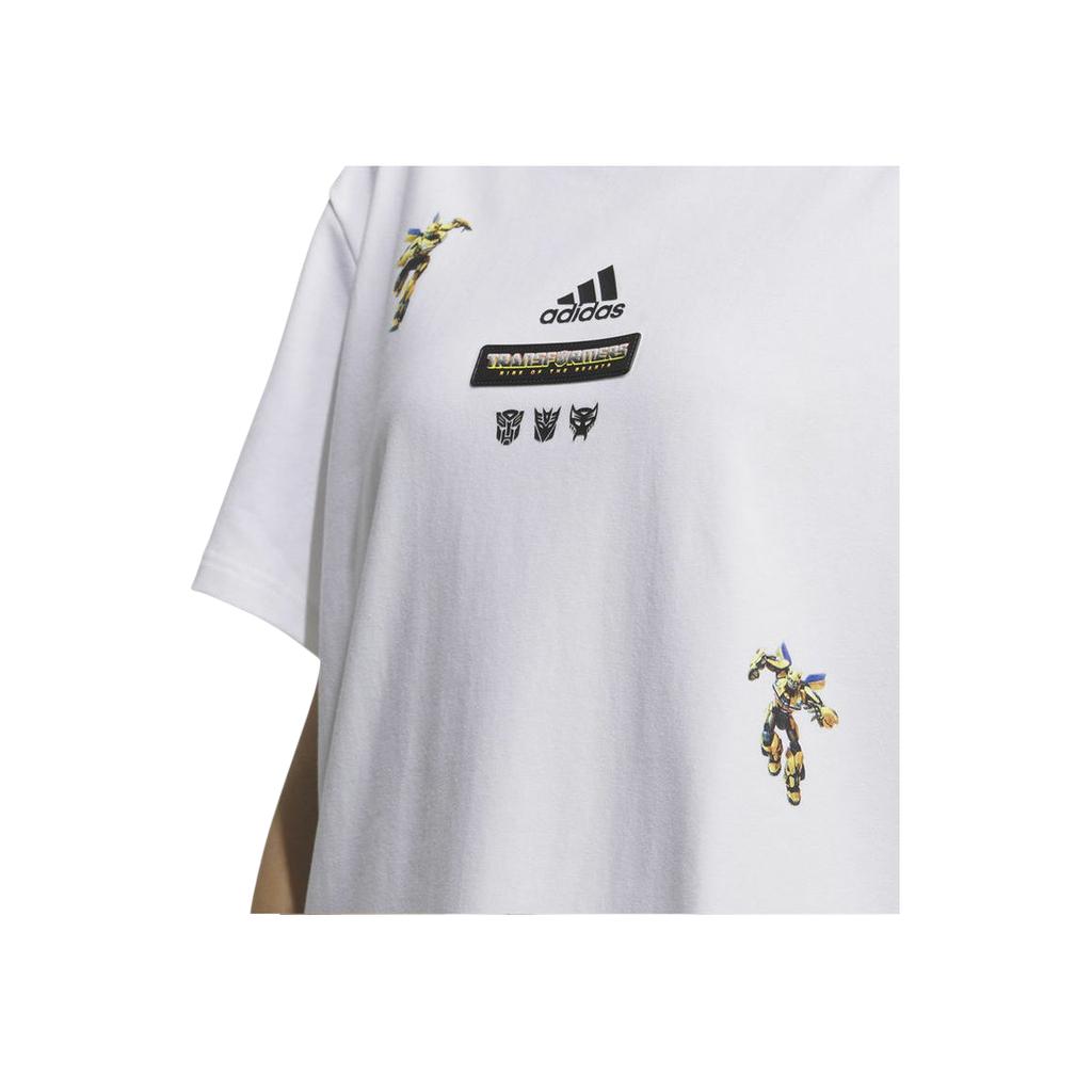 Adidas Cartoon Robot Print Crew Neck Short Sleeve T-Shirt Women Tops White IU4753