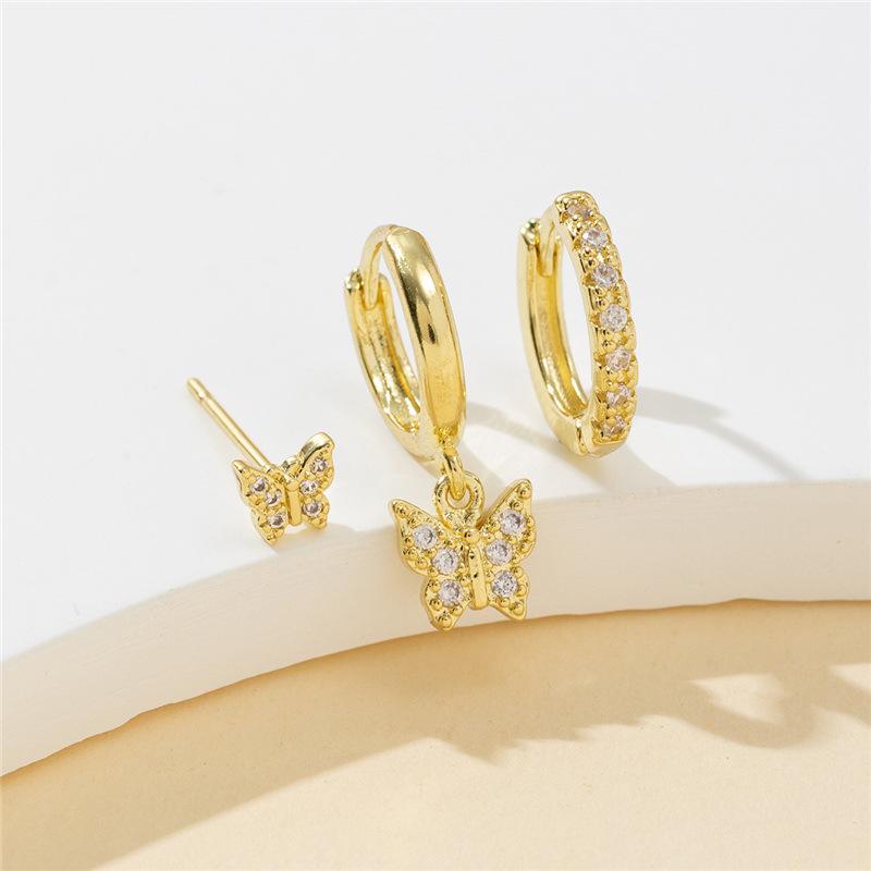 

3pcs Set Fashion Exquisite Shiny Inlaid Zircon Butterfly Stud Earrings for Women Stainless Steel Hoop Earrings Jewelry Sets Gift