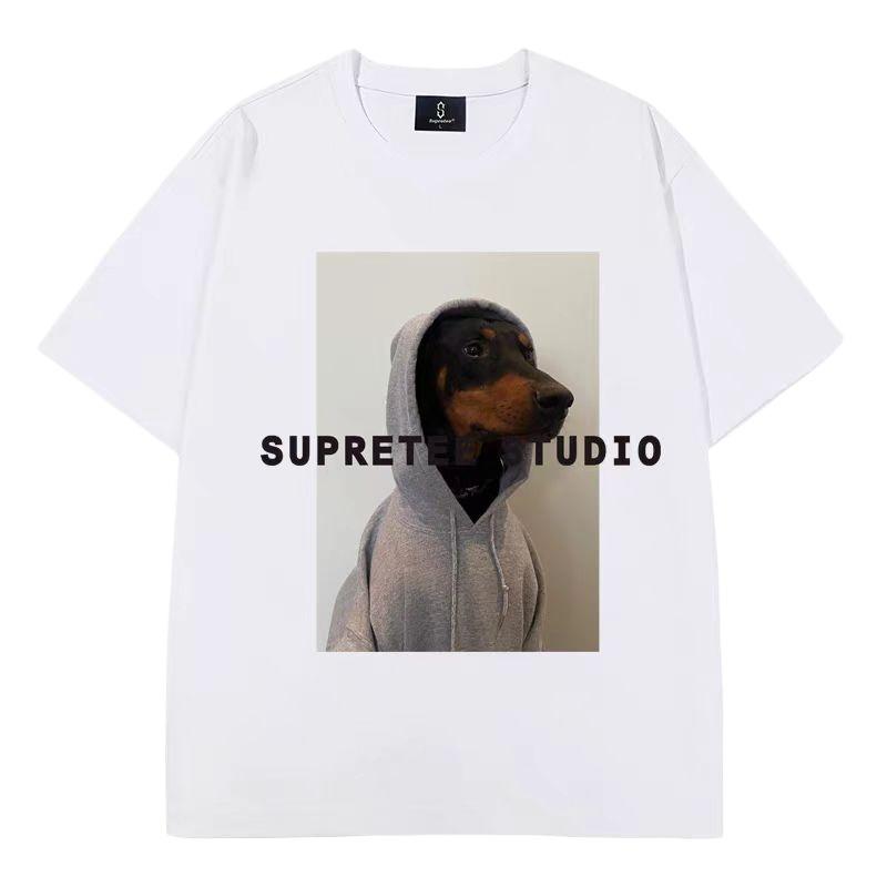 Summer Fashion Brand Menswear Funny Doberman Dog Round Neck Short Sleeve T-shirt Boys Short Sleeve Top