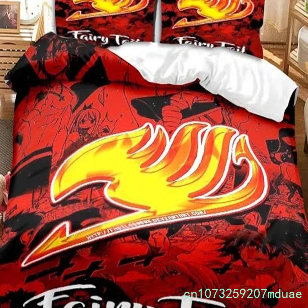New Anime Fairy Tail Bedding Set Bed Three-piece Set Duvet Cover Single Double Bed Queen Size Duvet Cover Set Adult Boys Bedroo