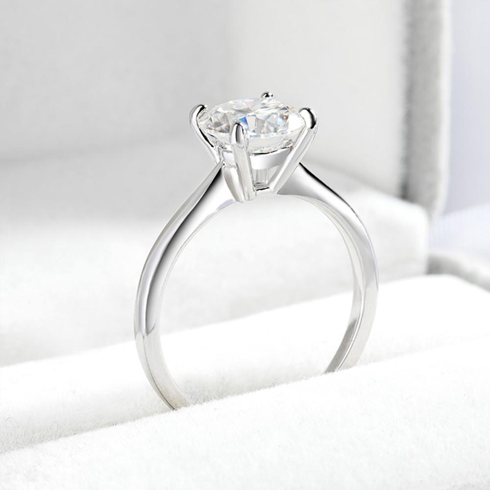 0.5-4ct Round Cut Moissanite Engagement Ring for Women Classic 4 Prong Solitaire Diamond Ring Wedding Bands CopperJewelry