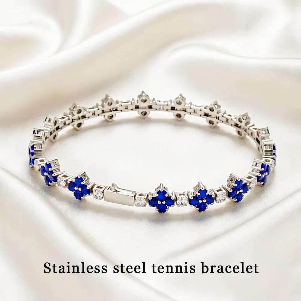 Iced Out Two Tone CZ 316L Stainless Steel Tennis Bracelet Spring Clasp Anti Tarnish Waterproof Hip Hop Jewelry for Women