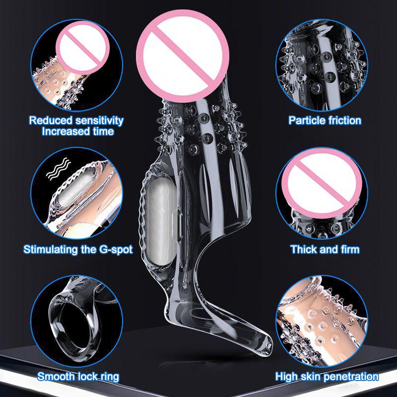 Men Vibrating Cock Ring Dildo Enlarger Penis Training Sex Toy Reusable Cock Sleeve Couple Vibrator Delay Ejaculation Erection