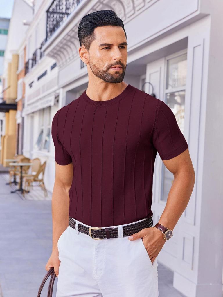 Nuova T-shirt Estiva a Maniche Corte a Righe Verticali in Maglia da Uomo Europea e Americana