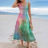 Maxi Abito Senza Maniche con Stampa Sfumata da Donna Estate Casual Vestibilità Larga Girocollo Lungo Abito da Sole Tessuto Leggero