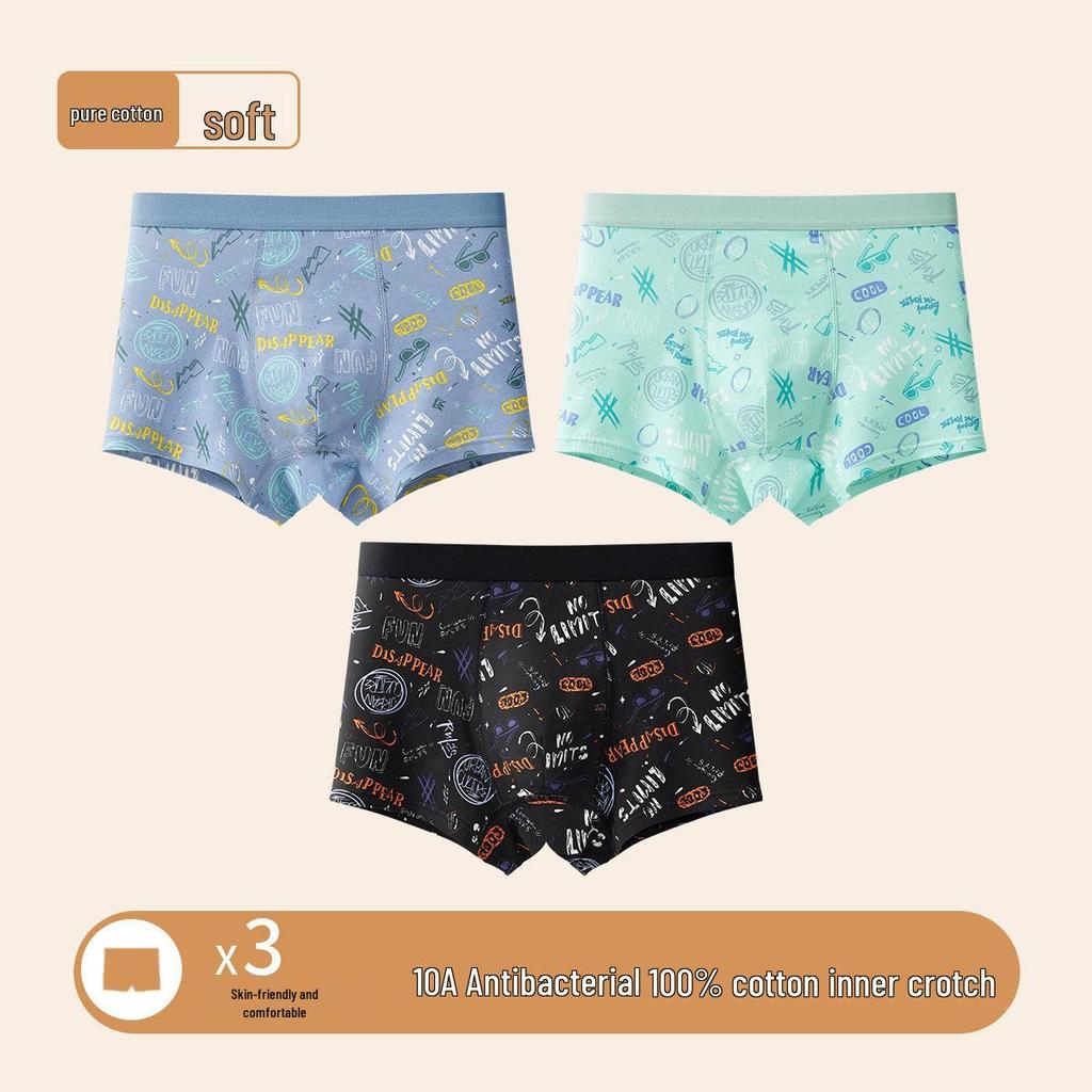A-Class Pure Cotton Boys' Boxer Briefs - Antibacterial, Breathable Underwear for Teens and Students