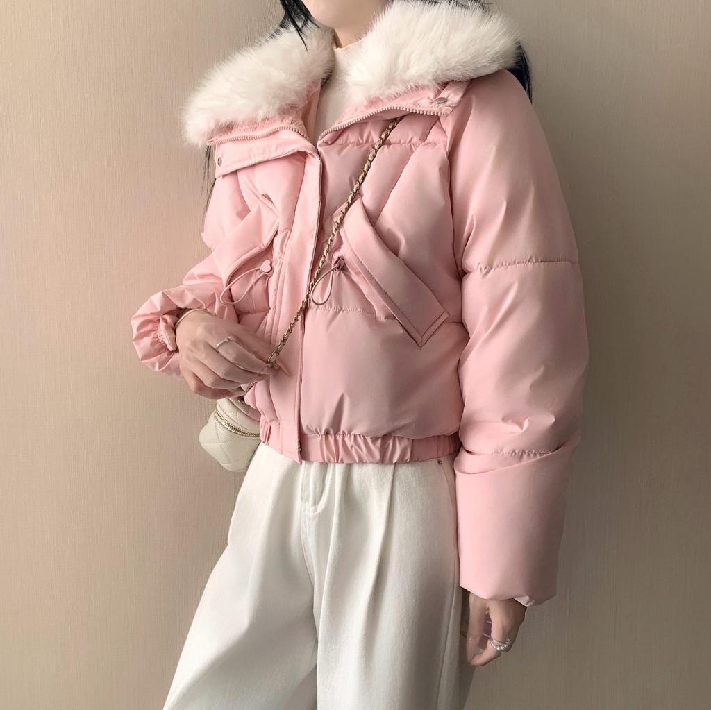 New lamb wool big fur collar women's short high-end celebrity style temperament small winter cotton-padded coat batch
