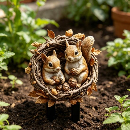 Cute Animal Garden Stake, 2D Acrylic Chickens Elephants Yard Art Stake, Waterproof Outdoor Squirrel Decoration for Lawn Flower Bed Planter Decor