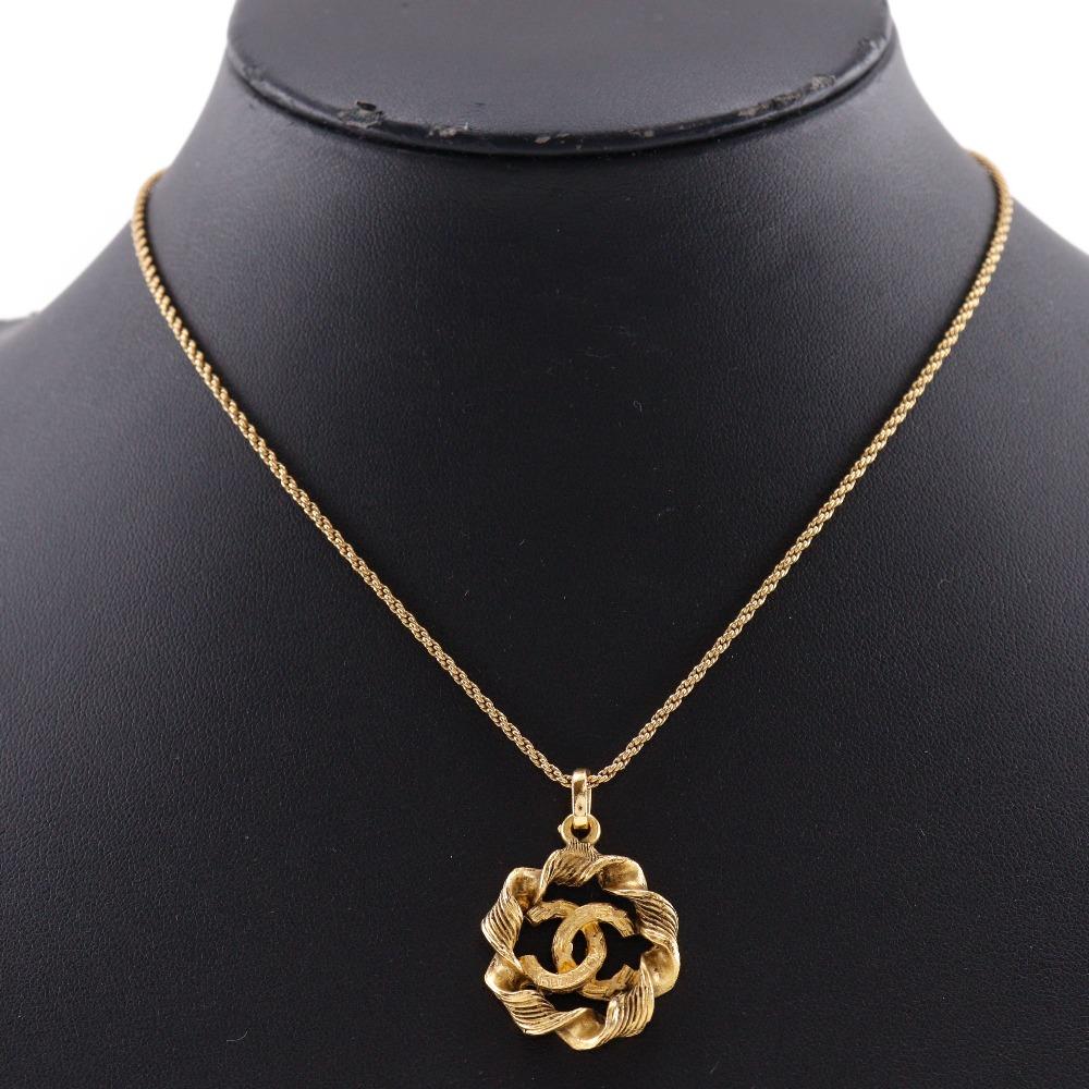 CHANEL COCO Mark Necklace vintage Plated Gold 7.5g Women Used