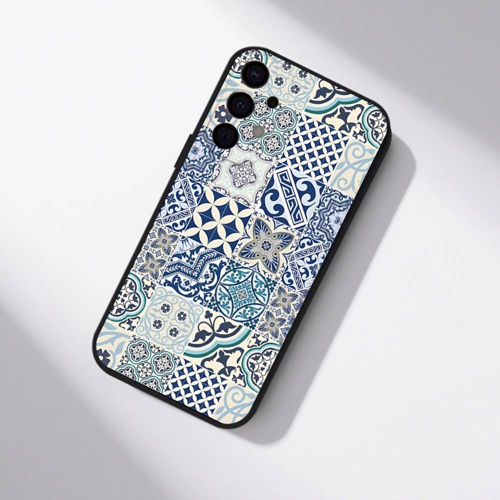 M-Moroccan Tile Phone Case For Samsung S25,S24,S21,S22,S23,S30,Ultra,S20,Plus,Fe,Lite,5G Black Cover