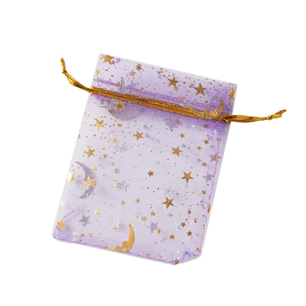 10pcs Organza Gift Bags Multicolor Moon & Star – Jewelry Pouches for Wedding, Party Favors, Candy, and Jewelry Packaging