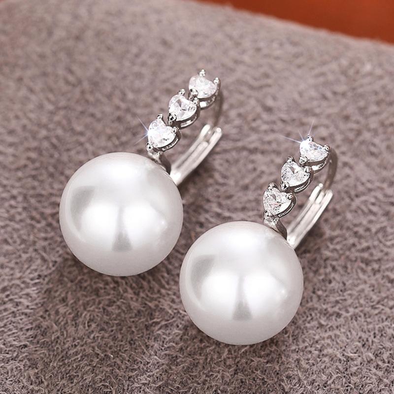 

Huitan Creative Heart CZ Simulated Pearl Drop Earrings for Women Elegant Luxury Bridal Wedding Earrings Fancy Gift Trend Jewelry
