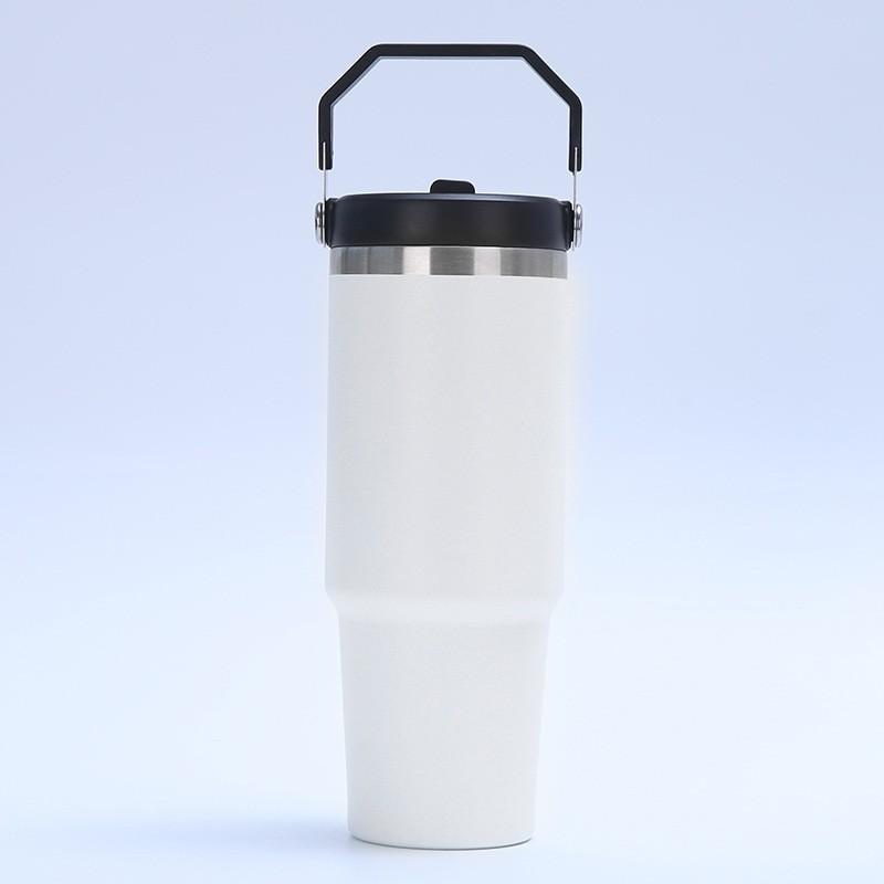 30oz Stainless Steel Travel Mug With Handle Straw Lid Vacuum Insulated Water Bottle Car Office Gym
