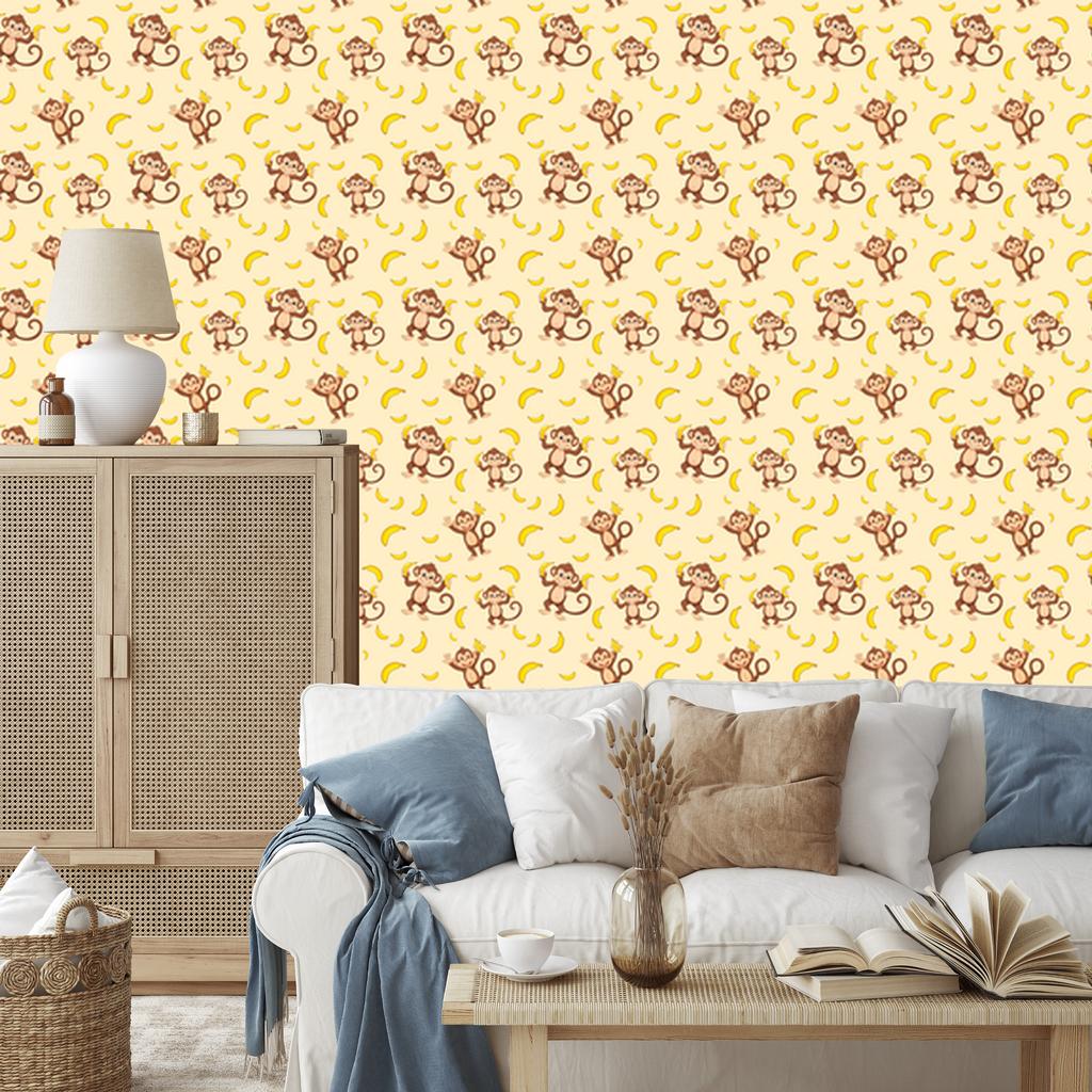 Monkey Wallpaper Cream and Orange for Living Room and Bedroom 50x1000
