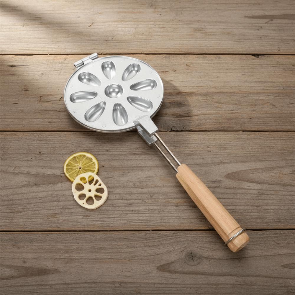 9-Cavity Walnut Cookie Mold Long Handle Double-Sided Walnut Cookie Maker Durable Non-Stick Egg Tart Mold Home Bakery