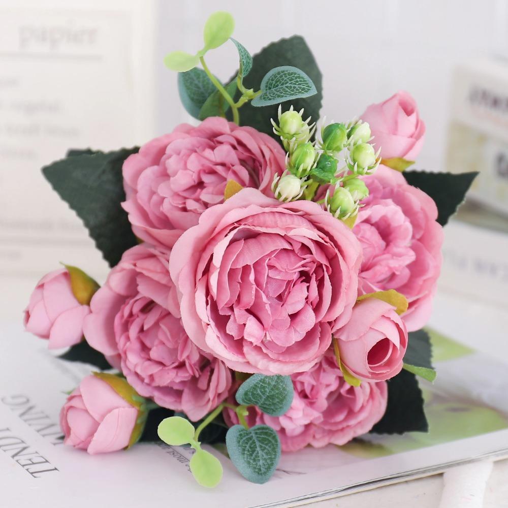 Artificial Flowers Silk Peony Hydrangea For Living Room Home Decoration Wedding Bride Bouquet Rose Fake Plants Table Accessories