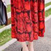 Vintage Print Long Dresses for Women Plus Size Short Sleeve Casual Summer Dress Elegant Middle-aged Women's Clothing