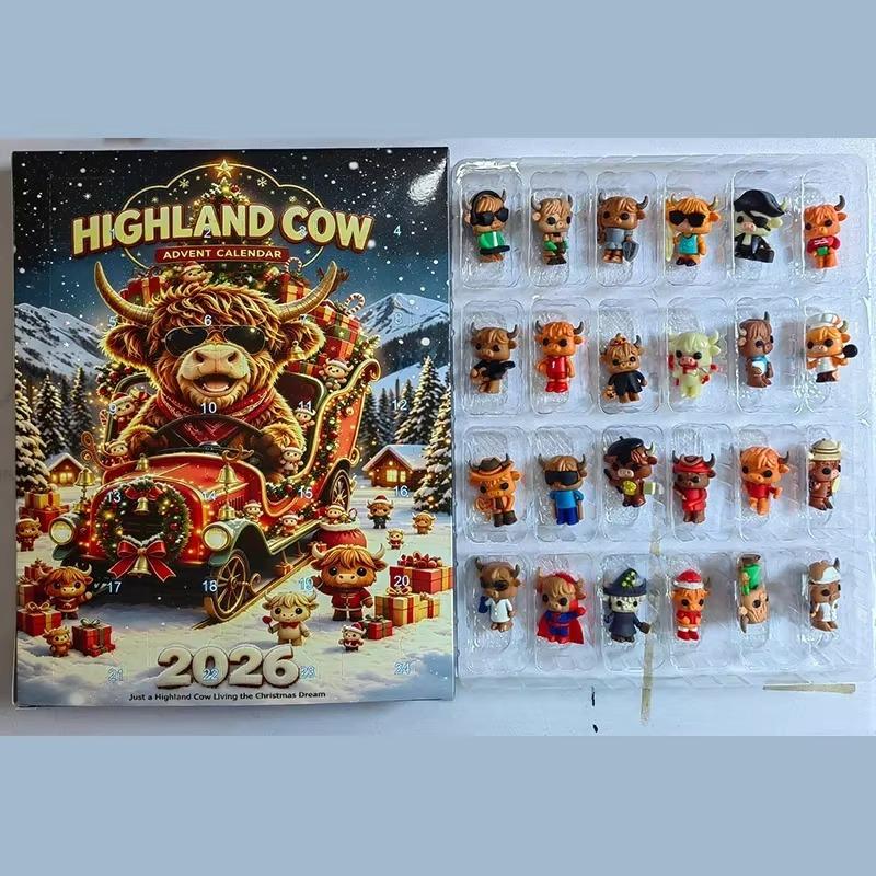 2026 Hochlandrind Adventskalender 24 Tage 3D Weihnachten Countdown Kalender Wiederverwendbar Niedlich Festival Ornamente Set Weihnachtsgeschenk