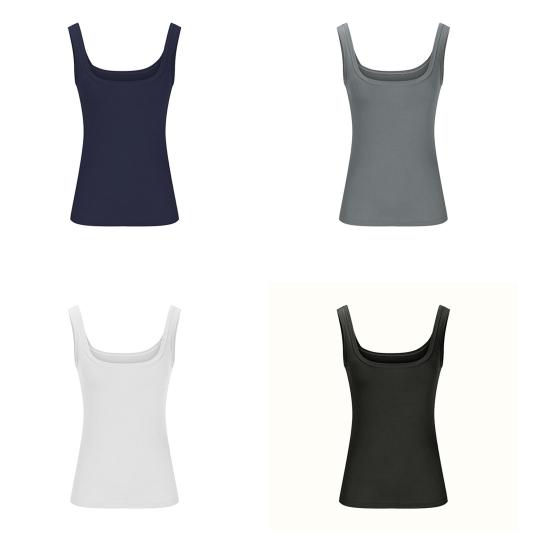 Women Tops U-Neck Sleeveless Slim Fit Solid Color Tank Tops Ribbed Elastic Summer Casual Vest