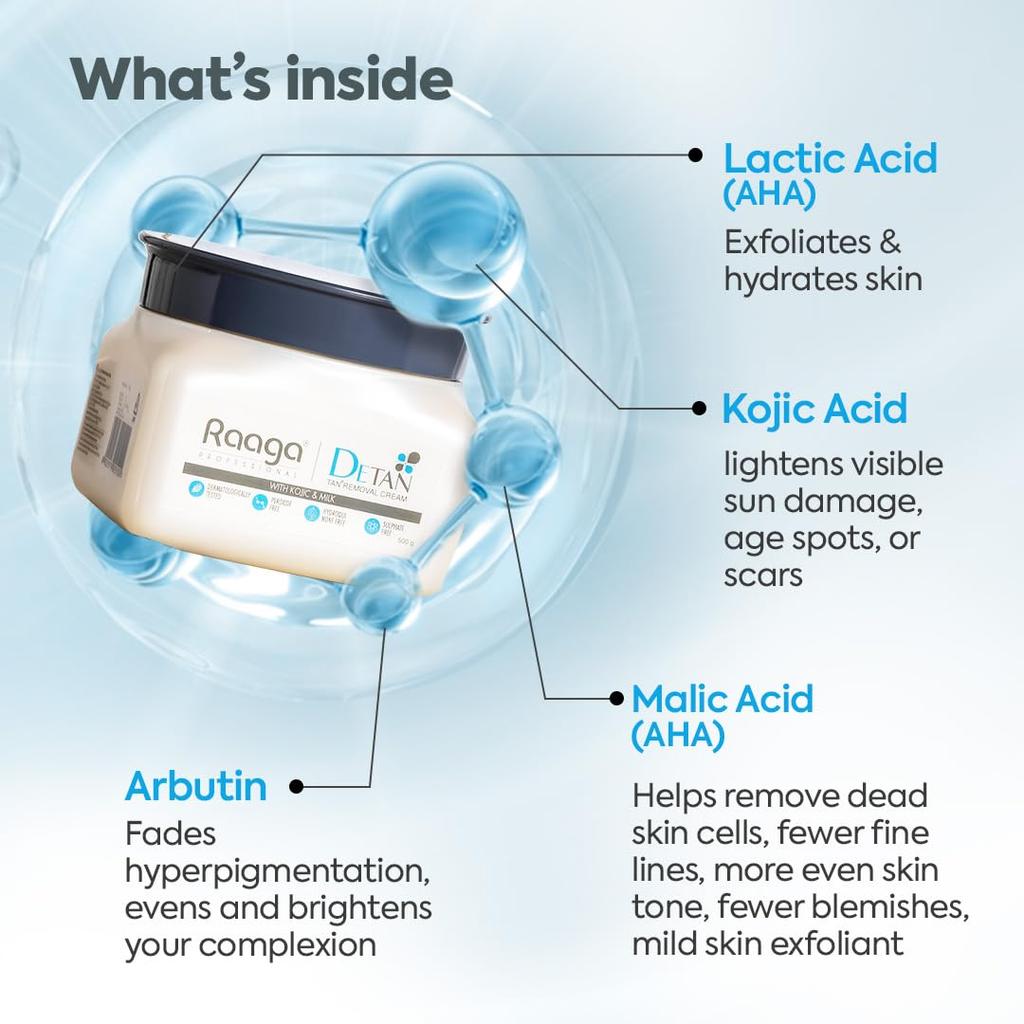 Raaga Professional Krem De Tan Do Usuwania Opuchlizny z Kwasem Kojowym i Mlekiem 500 g Nawilżająca Pielęgnacja Skóry Dla Mężczyzn i Kobiet