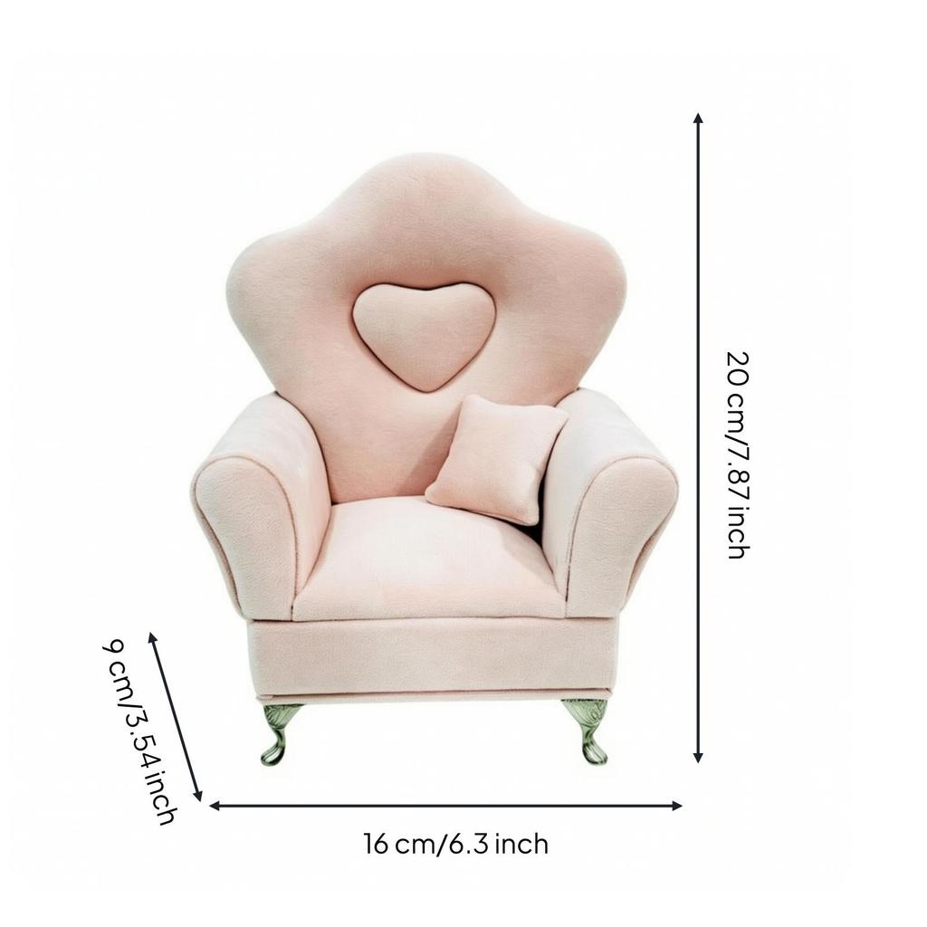 Upholstered Miniature Armchair with Heart Backrest Decorative Velvet