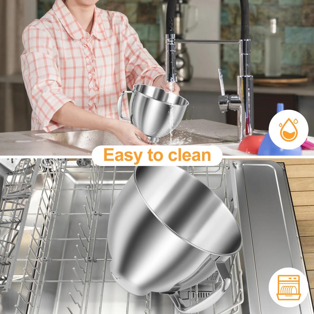 Stainless Steel Mixer Bowl for KitchenAid Artisan&Classic Series 4.5-5 QT Tilt-Head Mixer 5 Quart Mixing Bowl Mixer Attachments