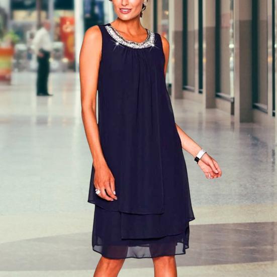 Women Dress O Neck Loose Fit Plus Size Sequin Decor Vest Dress for Daily Life