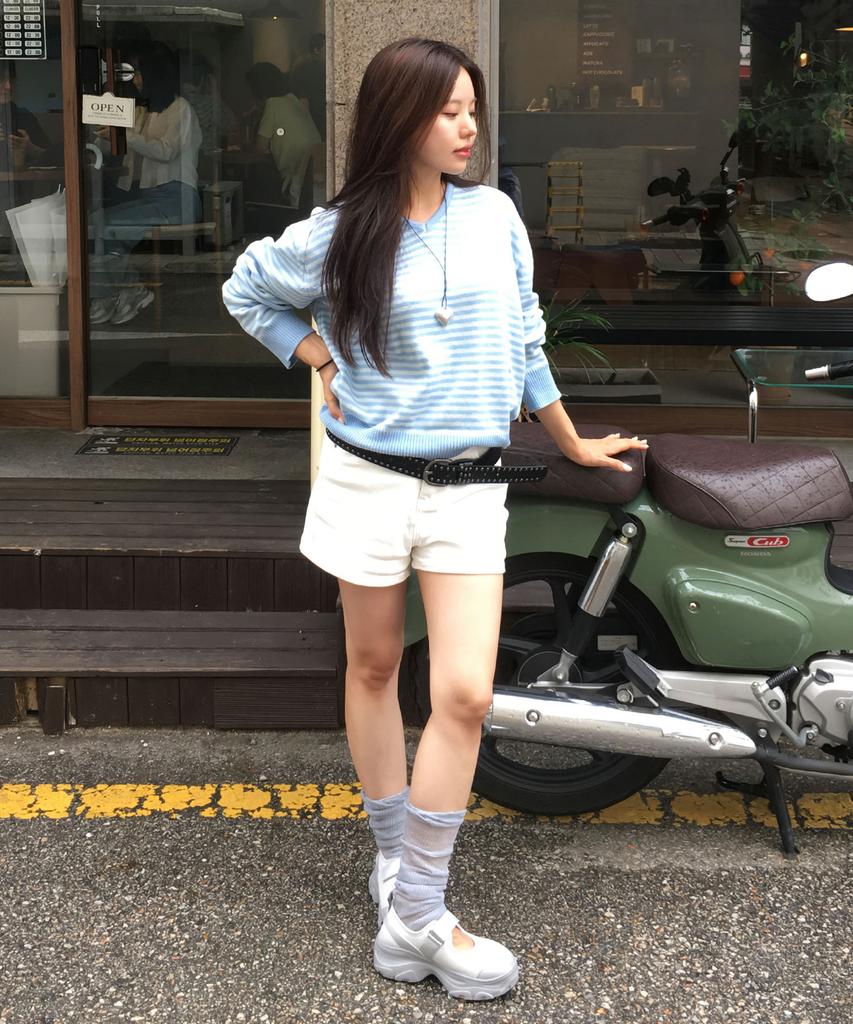 CGP (Women) V-Neck Striped Knit_Sky Blue