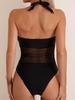 Halter Tie Sexy One-Piece Solid Mesh Swimwear for Women