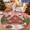 Moonlit Bridge Reindeer Snow Cabin Circular Rug washable Entry Sofa Chair floor mat Bedroom Bedside Holiday Present Washable Rug
