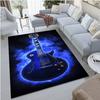 Guitar Neon Rug, Durable Polyester Mat, Blue Glow Design, Multi Size Rectangular, Perfect Bedroom Living Room Decor