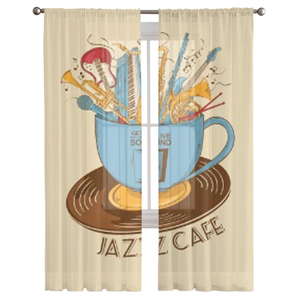Colorful Musical Instruments In A Cup Sheer Curtains For Living Room Kids Bedroom Tulle Curtains Kitchen Window Treatment Drapes