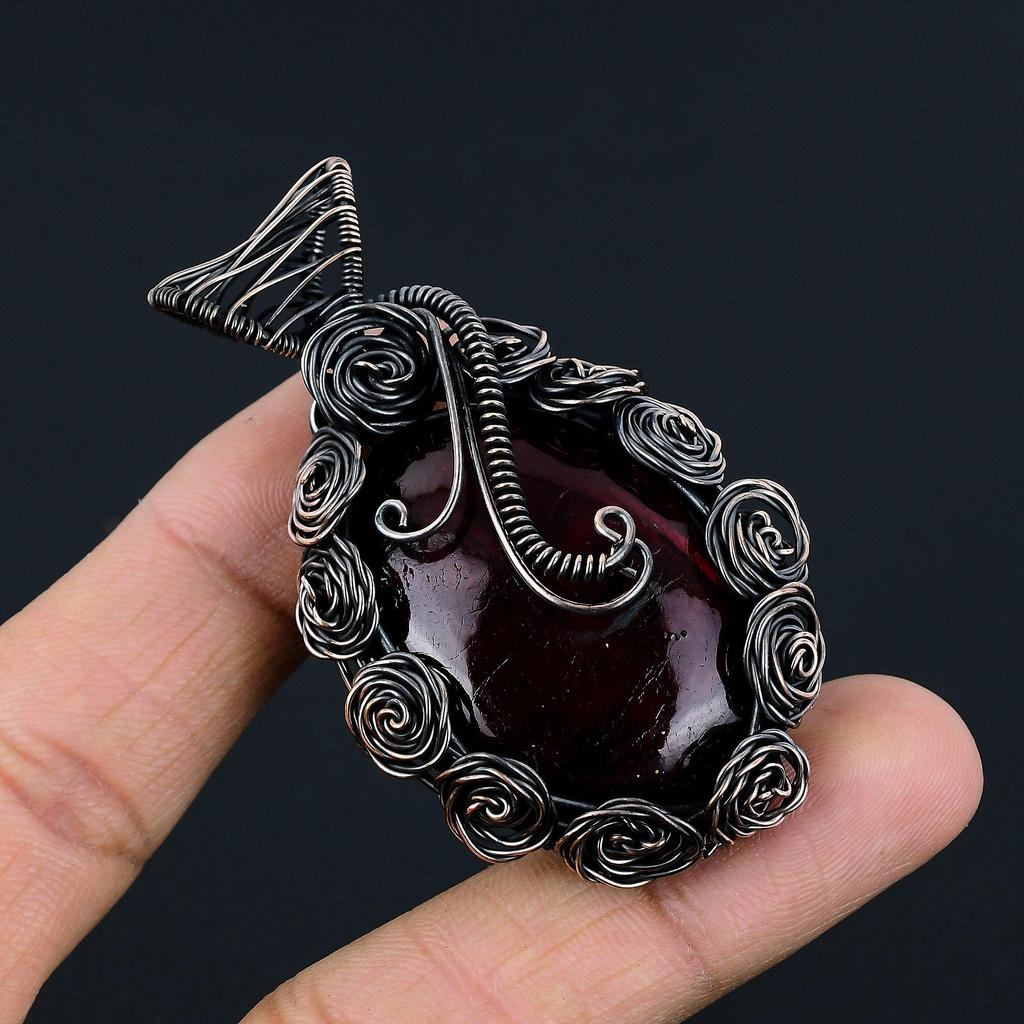 Red Flash Labradorite Pendant, 999 Copper Wire Wrapped Jewelry, Gemstone Jewelry Pendant, Handmade Wedding Gift Jewelry