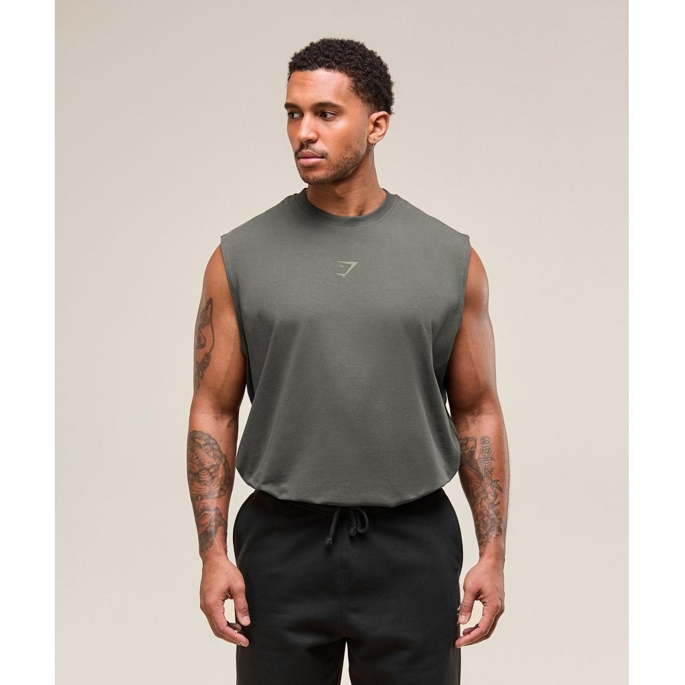 Gymshark Power Cut Off Tank Strength Green A2c9m Ecjh