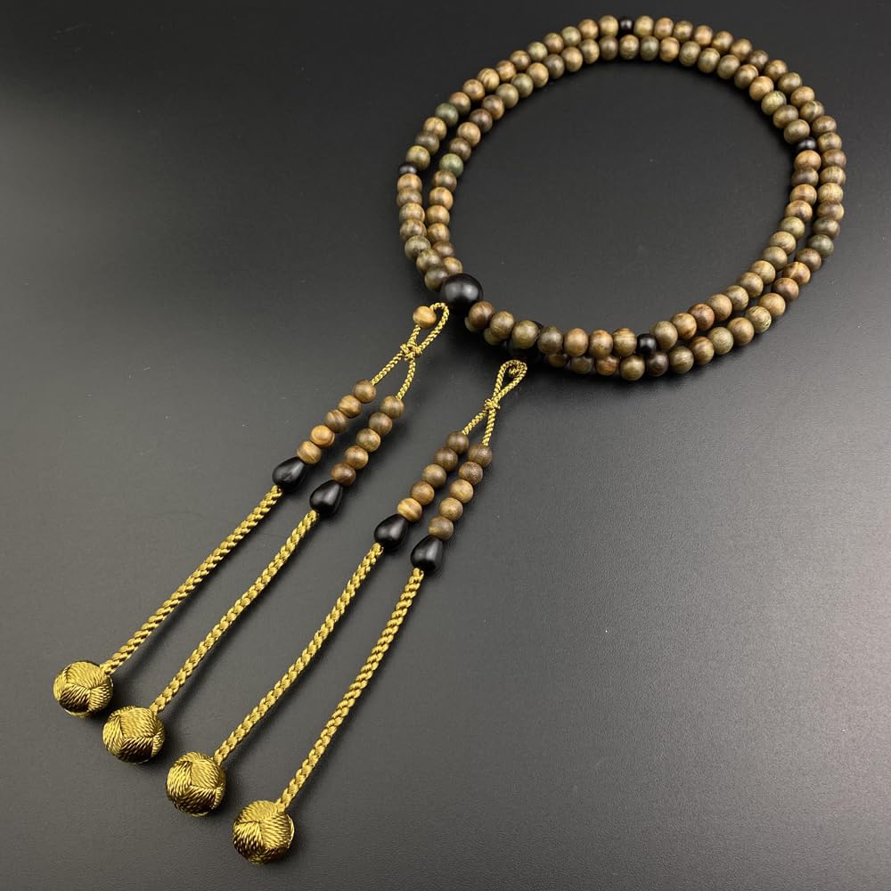 WONDERFUL LOTUS Shingon Buddhism Prayer Beads for Green Wood Ebony Sanskrit Genuine Prayer 108 Tree of Bead Bag Shaka Different Honren Assorted