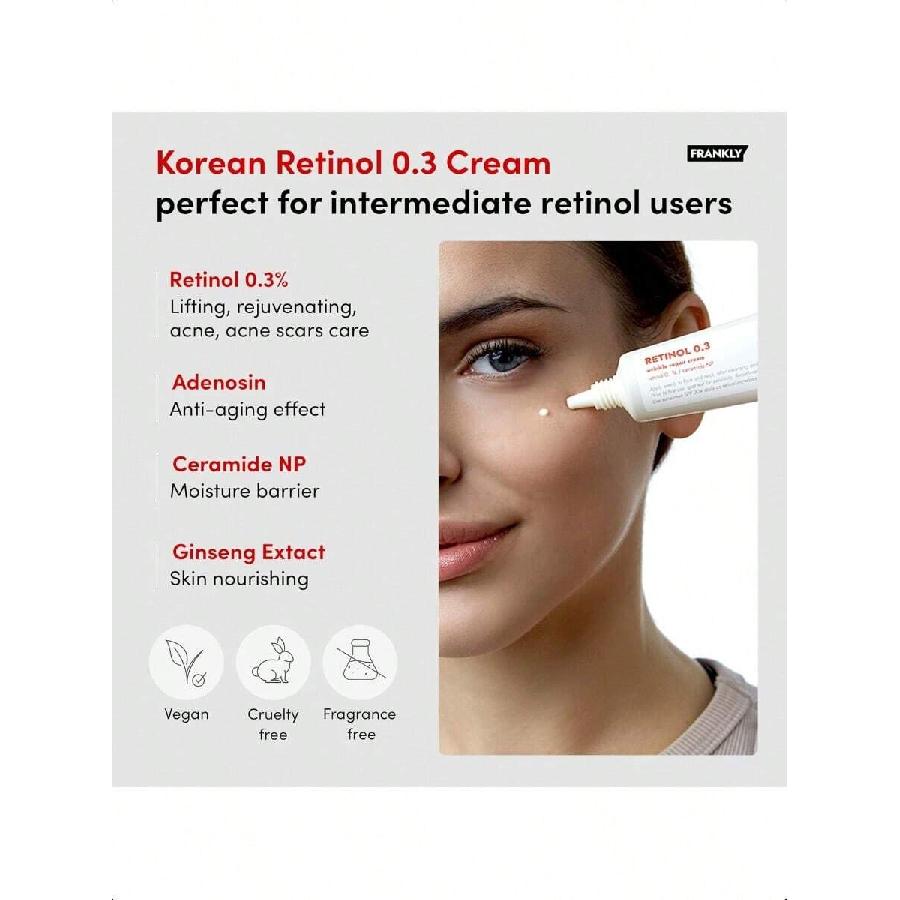 Crème FRANKLY Rétinol 0,3% - 20ml | Crème de nuit puissante intensive au rétinol enrichie en rétinol 0,3%, céramides fortifiants pour la peau