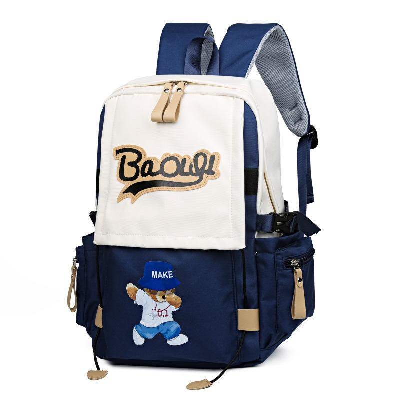 Stylish new letter simple backpack female cute bear print student schoolbag versatile commuter casual backpack single package синий