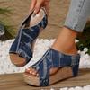 Fashion Women's Wedges Platform Sandals Thick Slope Back Lift Strap Denim Shoes Summer Fashion High Heels Sandals 2025